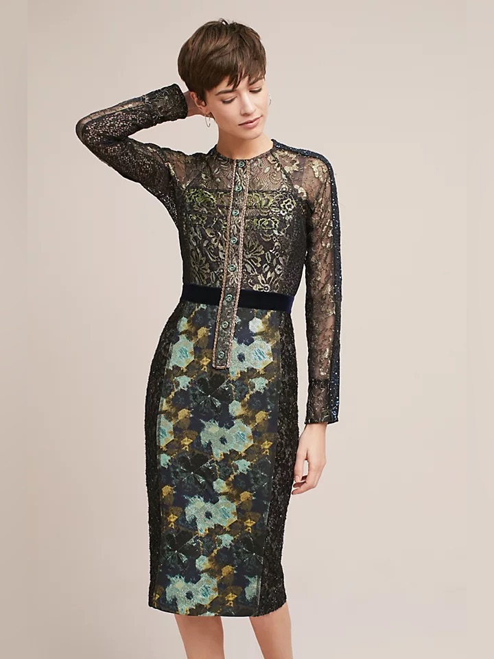 New Byron Lars Serena Column Dress Floral Sheer Lace Midi Cocktail Womens 4